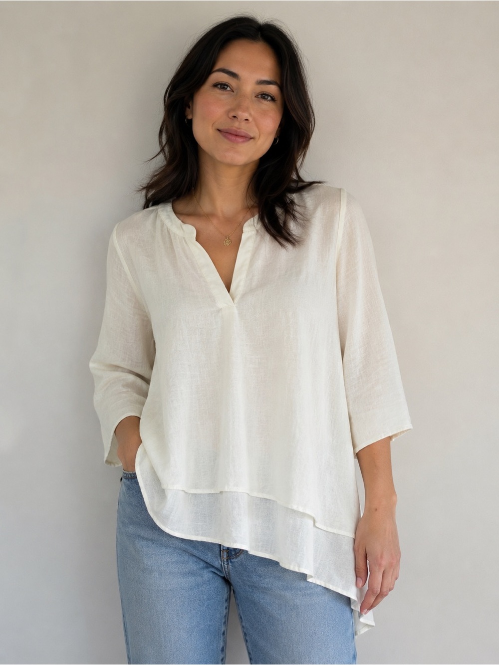 Chico's Cream Layered V-Neck Tunic